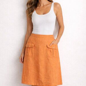 Flax Skirt Womens Large Linen Pockets Knee Length Elastic Flat Front